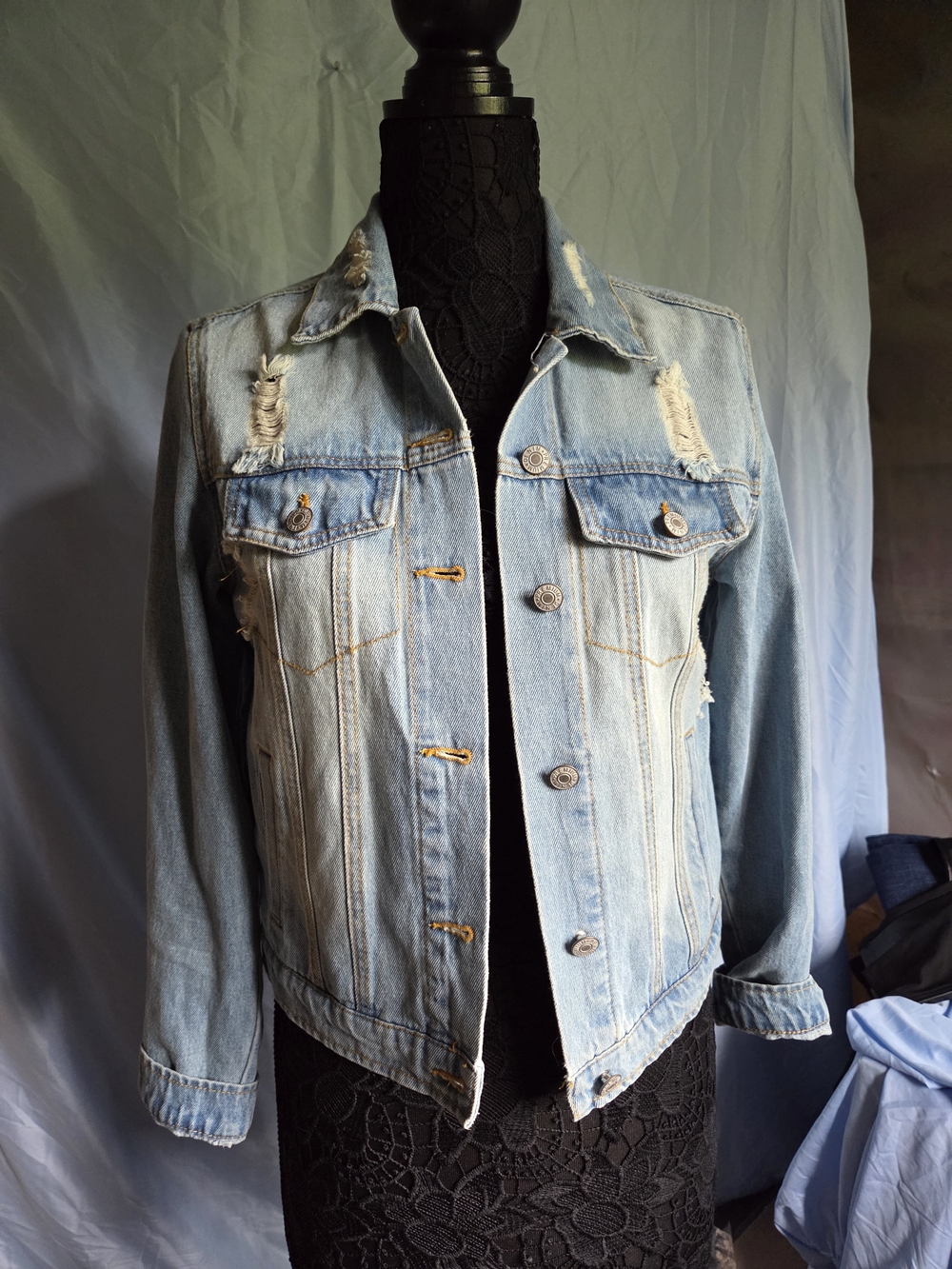 Love Tree Light Blue Distressed Denim Jacket